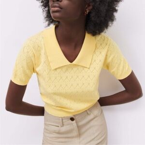 ZARA Womens Pointelle Knit Polo
Yellow Size Medium